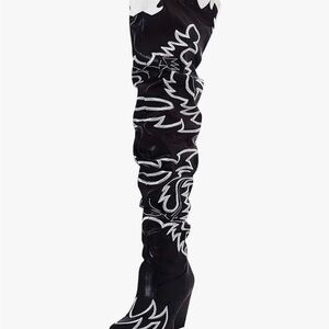 Cape Robbin Black and White Over the Knee Boots